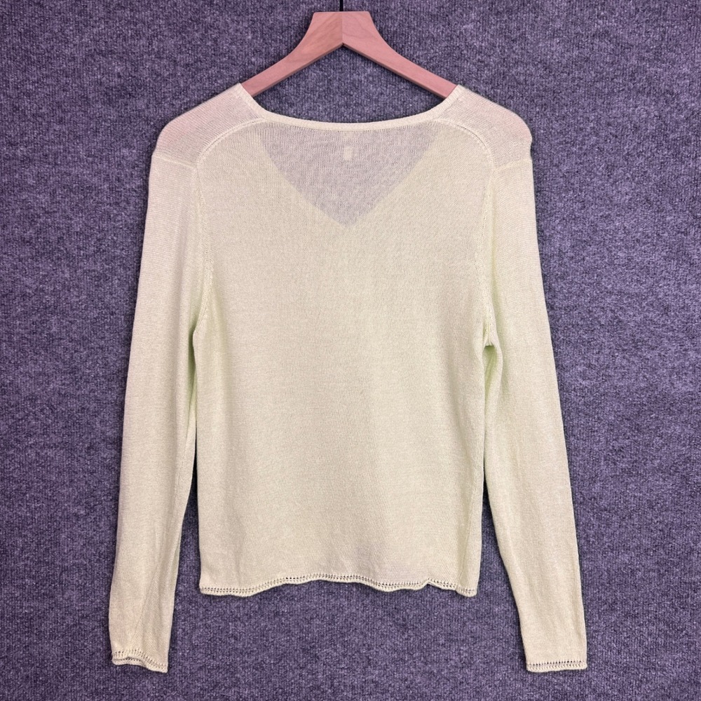 Eileen Fisher Petite‎ Cardigan Sweater Knit Button Up V Neck Green Linen Blend L - Picture 2 of 9
